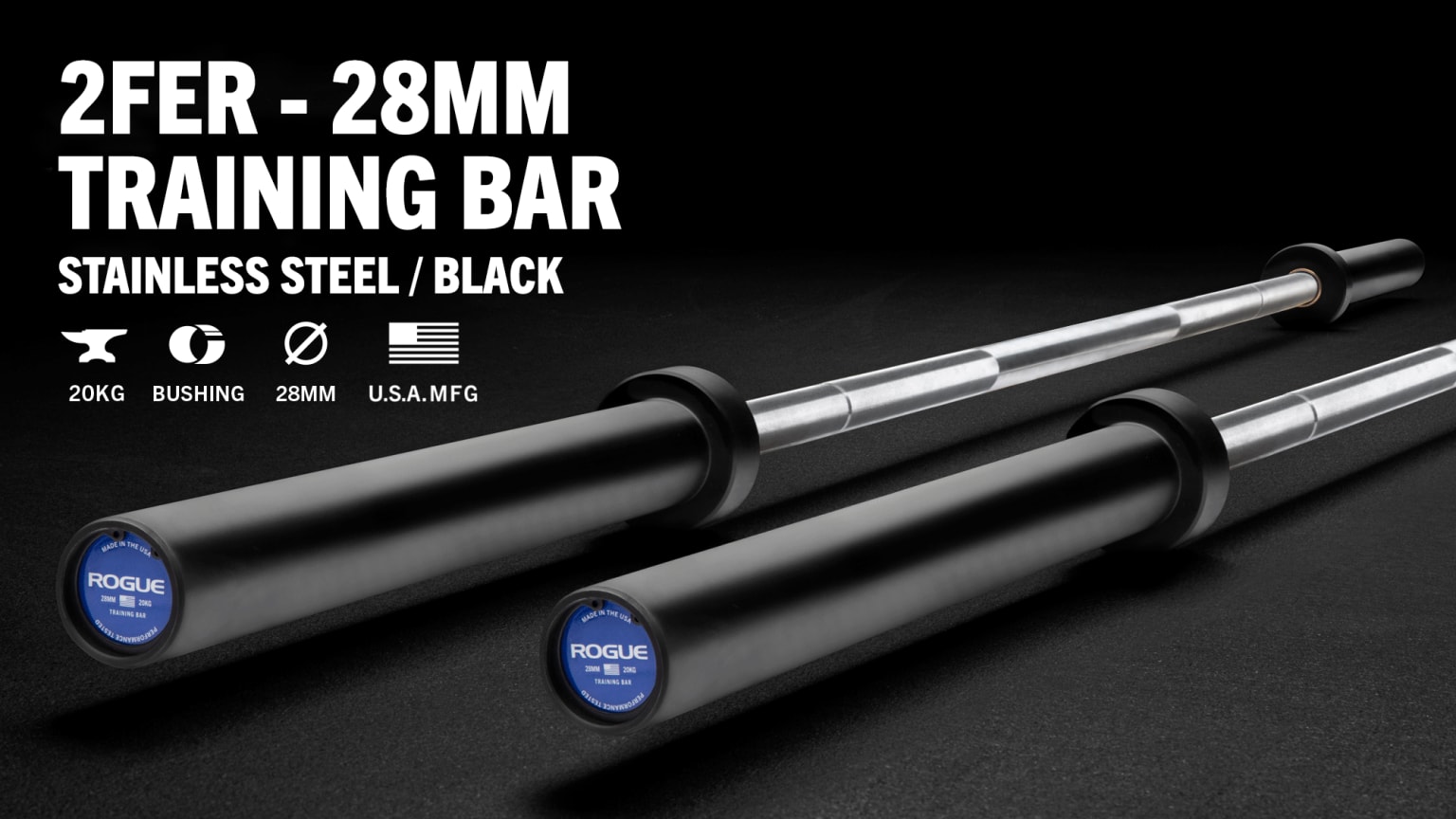 2FER Rogue 28MM Training Bar Stainless Steel Black Rogue Fitness